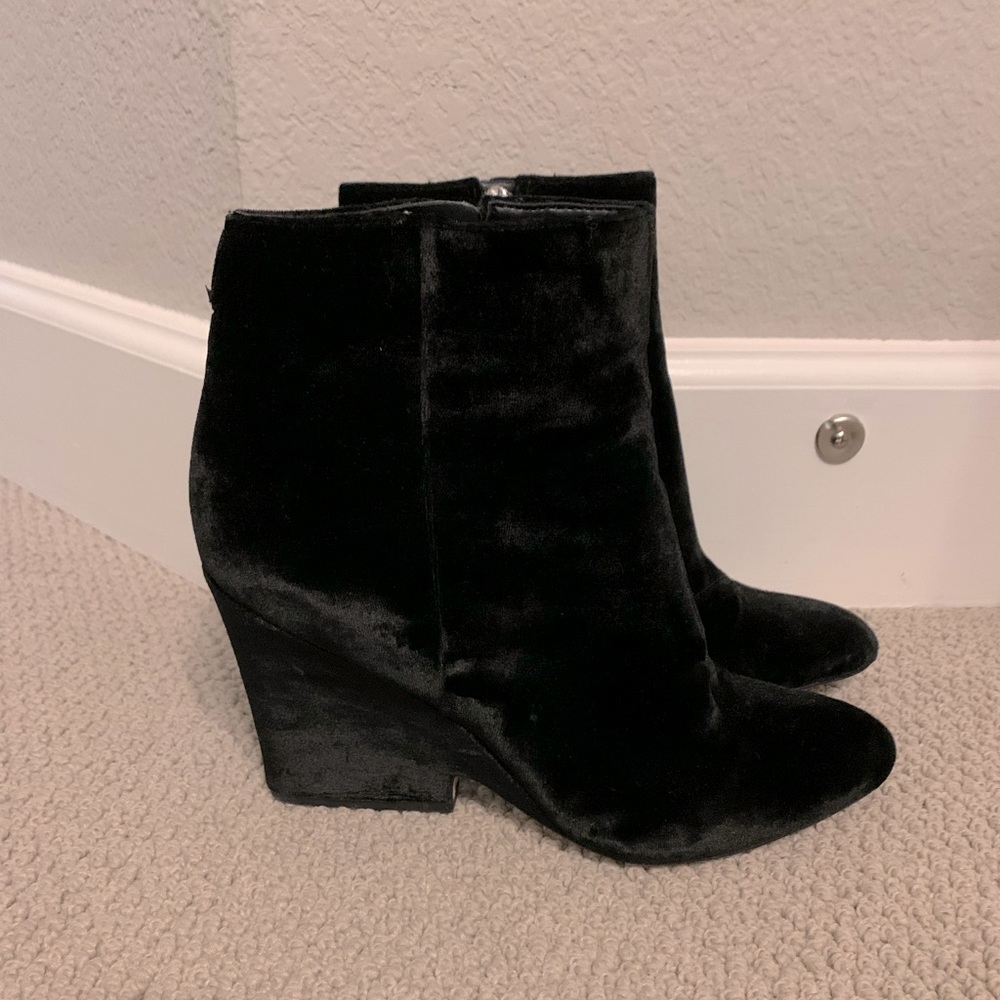 Velvet wedge bootie